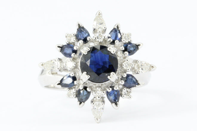 Vintage Faberge Star of the North 18K White Gold Blue Sapphire & Diamond Ring - Queen May