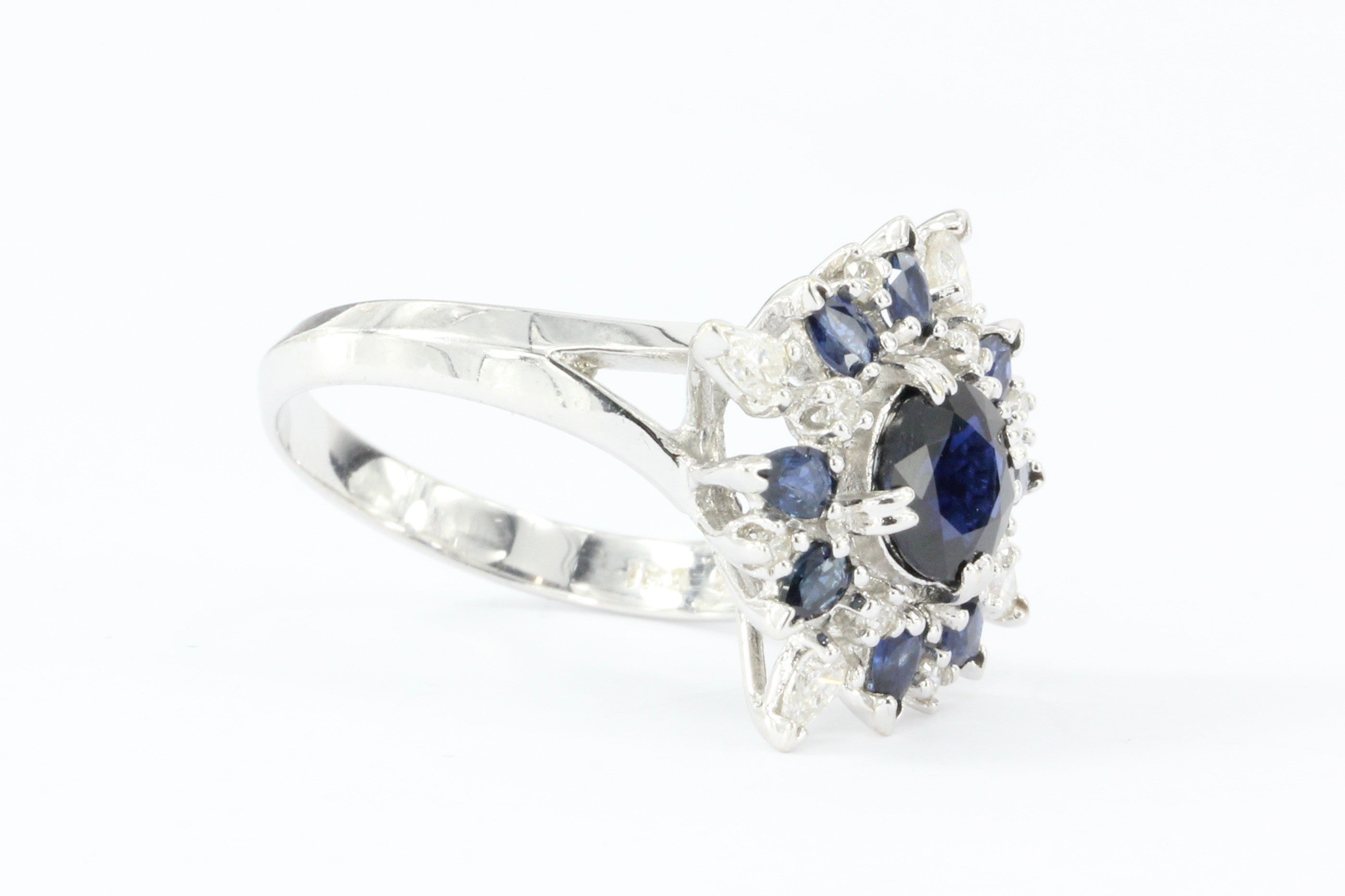 Vintage Faberge Star of the North 18K White Gold Blue Sapphire & Diamo ...