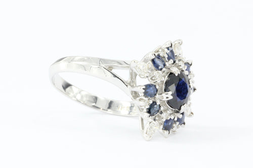 Vintage Faberge Star of the North 18K White Gold Blue Sapphire & Diamond Ring - Queen May