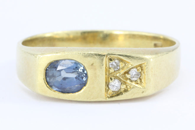 Vintage 18K Gold Sapphire Diamond Mens Italian Ring - Queen May