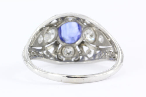 Art Deco Platinum Natural Sapphire & Old European Cut Diamond Ring c. 1920's - Queen May