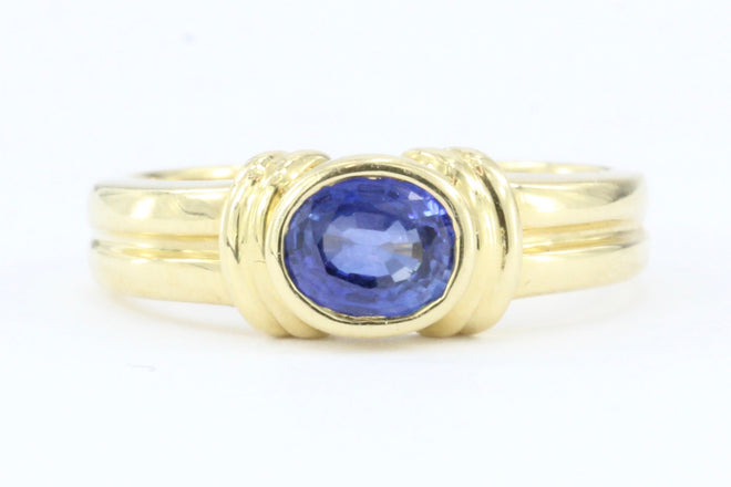 18k Gold .75 Carat Blue Sapphire Ring Band - Queen May