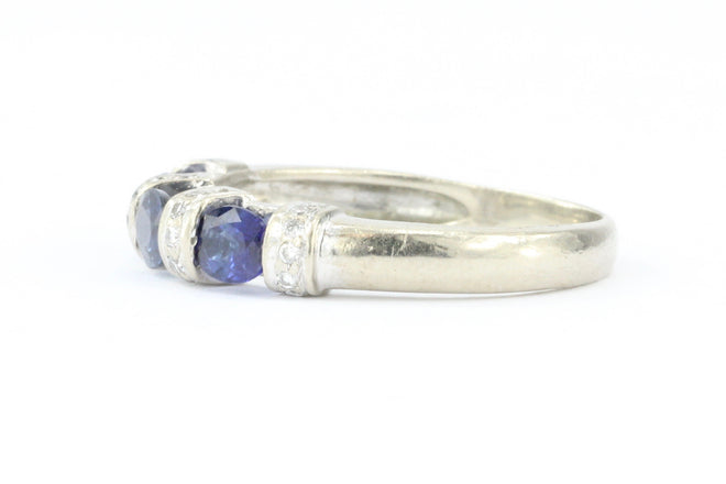 14K White Gold Natural Blue Sapphire & Diamond Ring Band Size 9.5 - Queen May