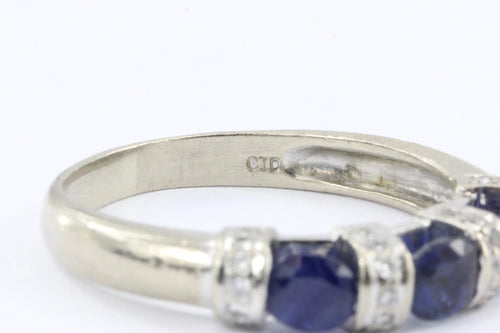 14K White Gold Natural Blue Sapphire & Diamond Ring Band Size 9.5 - Queen May