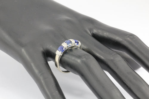 14K White Gold Natural Blue Sapphire & Diamond Ring Band Size 9.5 - Queen May