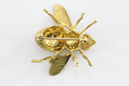 Large 18K Gold Herbert Rosenthal Ruby Eye Bee Brooch / Pin - Queen May