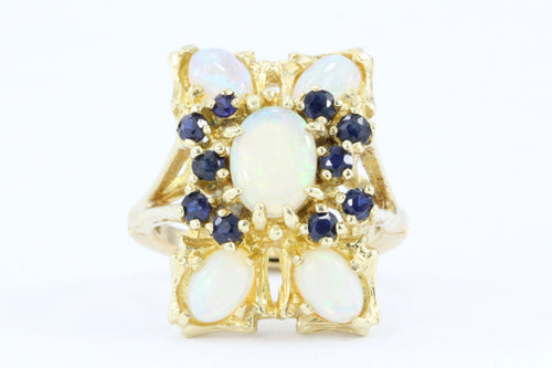 Retro 14K Gold Opal & Sapphire Cluster Ring c.1950 - Queen May