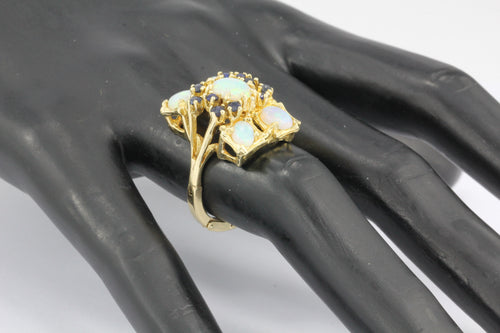Retro 14K Gold Opal & Sapphire Cluster Ring c.1950 - Queen May
