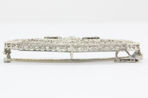 Edwardian 14K White Gold Diamond Sapphire Pendant / Brooch - Queen May