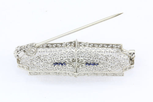 Edwardian 14K White Gold Diamond Sapphire Pendant / Brooch - Queen May