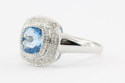 14k White Gold Blue Topaz & Diamond Ring Size 6.25 - Queen May