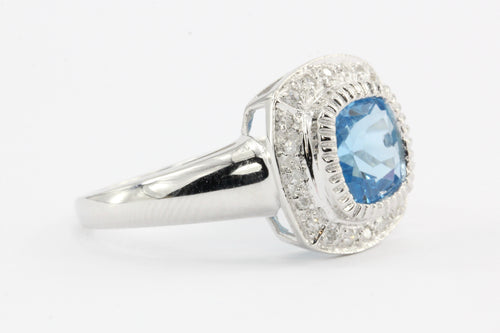 14k White Gold Blue Topaz & Diamond Ring Size 6.25 - Queen May