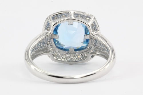 14k White Gold Blue Topaz & Diamond Ring Size 6.25 - Queen May