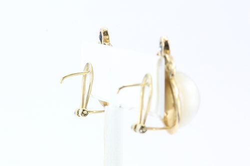 14K Gold Sapphire & 13.5 mm Mabe Pearl Earrings - Queen May