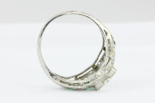 Art Deco Platinum 1.15 Carat Old European Cut Diamond Emerald Engagement Ring - Queen May