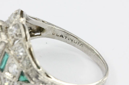 Art Deco Platinum 1.15 Carat Old European Cut Diamond Emerald Engagement Ring - Queen May