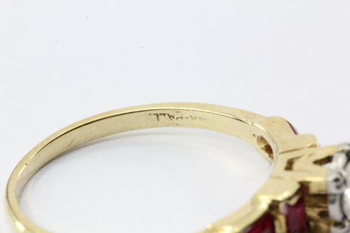 Antique Art Deco 14K Gold & Palladium Diamond & Ruby Engagement Ring - Queen May