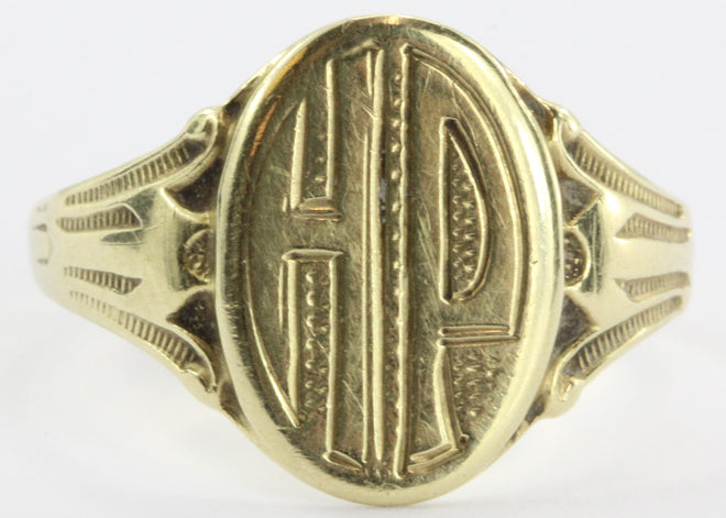 Antique 14K Gold Ostby & Barton Gothic Signet Ring HP - Queen May