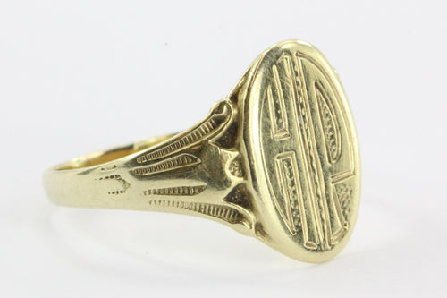 Antique 14K Gold Ostby & Barton Gothic Signet Ring HP - Queen May