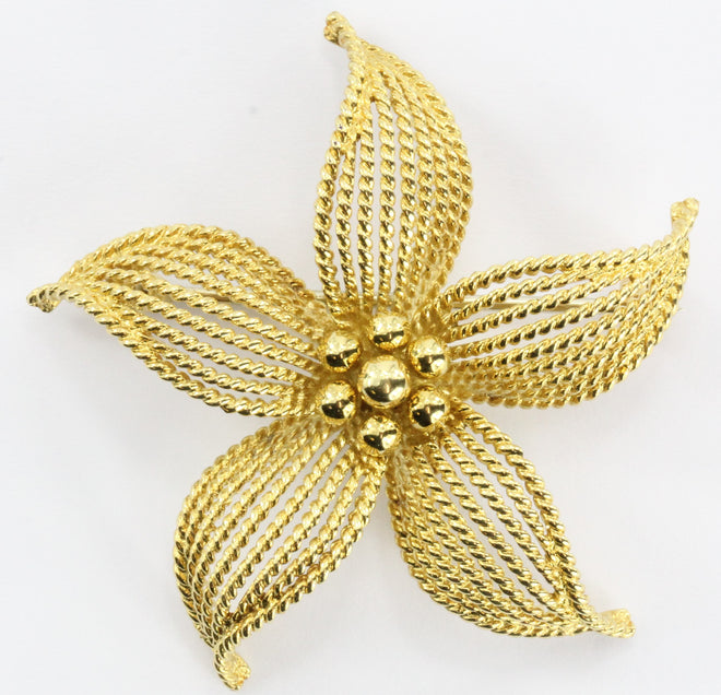 Vintage 18K Gold Tiffany & Co Flower Brooch - Queen May