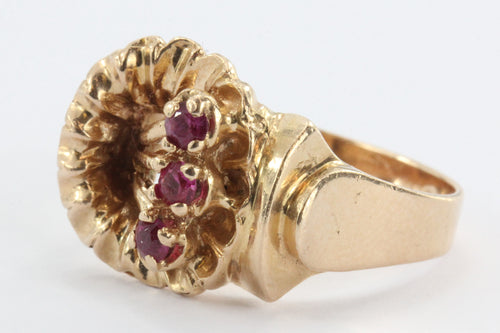 Vintage Art Deco 14K Rose Gold & Ruby Figural Flower Ring - Queen May
