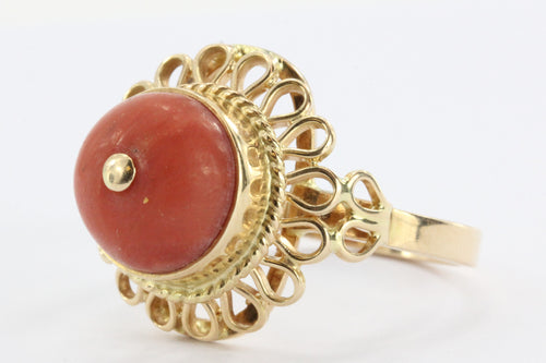 Antique Polish 14K Gold Red Coral Ring 1920 - 1931 Crakow Poland - Queen May