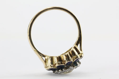 Antique Art Deco 14K Gold Old European Cut Diamond & Blue Enamel Ring - Queen May