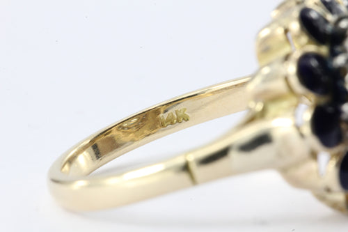 Antique Art Deco 14K Gold Old European Cut Diamond & Blue Enamel Ring - Queen May