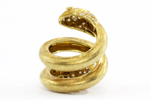 Retro 18K Gold & Diamond Double Headed Snake Ring c.1970's - Queen May