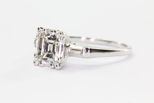 Antique Art Deco 14K White Gold 1 Carat Emerald Cut Diamond Engagement Ring - Queen May