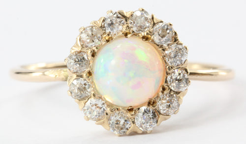 Antique Victorian 14K Rose Gold Opal & Old Diamond Diamond Conversion Ring - Queen May