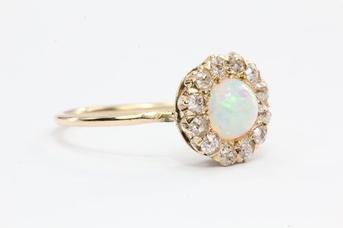 Antique Victorian 14K Rose Gold Opal & Old Diamond Diamond Conversion Ring - Queen May