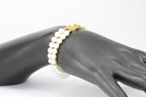 Vintage Mikimoto Double Strand Pearl 18K Gold Bracelet - Queen May