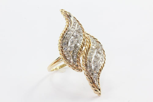 Vintage Retro 14K White & Yellow Gold Diamond Chunky Conversion Ring - Queen May