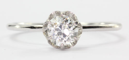 Victorian 14K White Gold Belcher Mount Old European Cut Diamond Conversion Ring - Queen May