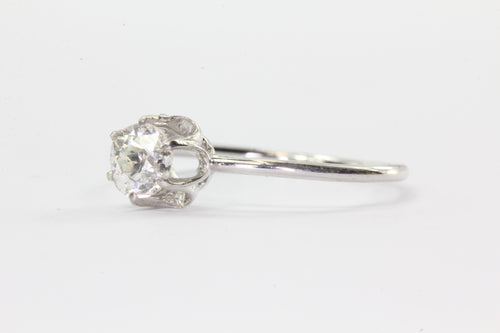 Victorian 14K White Gold Belcher Mount Old European Cut Diamond Conversion Ring - Queen May