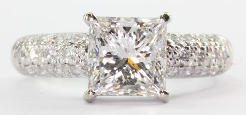 Platinum 2.433 CT Square Brilliant Cut Diamond Engagement Ring 2.85 CTW - Queen May