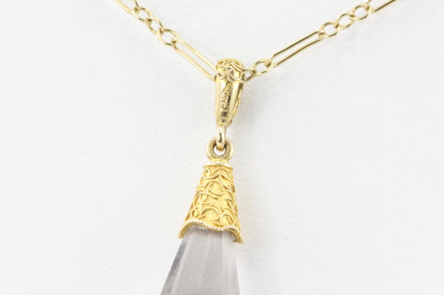 Victorian 14k Gold Rock Crystal Quartz Pendant Necklace by Day Clark & Co - Queen May