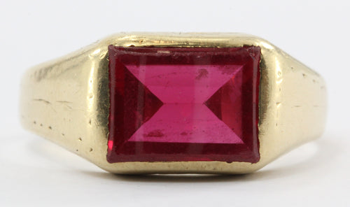 Vintage Art Deco 14K Gold & Ruby Signet Ring - Queen May