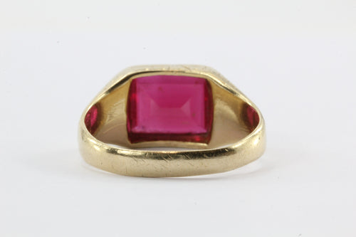 Vintage Art Deco 14K Gold & Ruby Signet Ring - Queen May