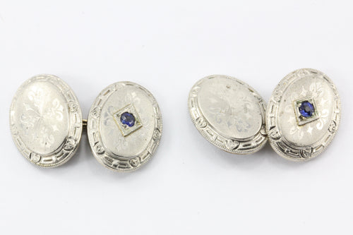 Edwardian Platinum & 14K White Gold Blue Spinel Cufflinks c.1910 - Queen May