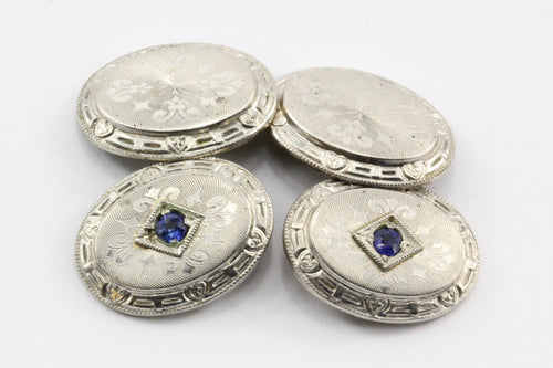 Edwardian Platinum & 14K White Gold Blue Spinel Cufflinks c.1910 - Queen May