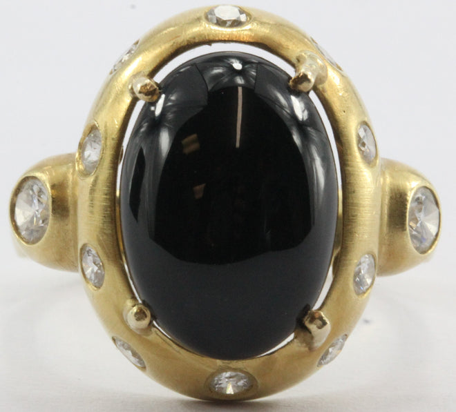 18K Gold Brushed Finish Black Onyx & Diamond Ring - Queen May