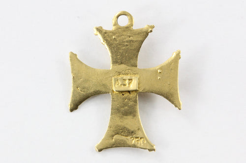 Vintage 18K Gold Maltese Enamel & Turquoise Cross Pendant - Queen May