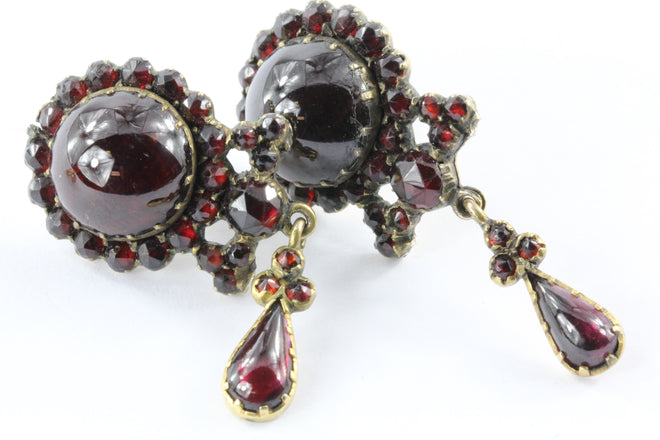 Antique 800 Silver & 8K Gold Bohemian Garnet Earrings - Queen May