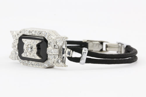 Platinum Art Deco Diamond Onyx Watch Conversion Bracelet - Queen May