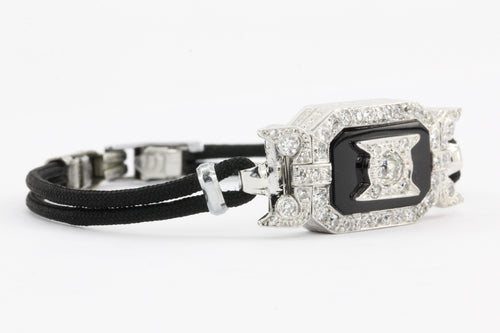 Platinum Art Deco Diamond Onyx Watch Conversion Bracelet - Queen May