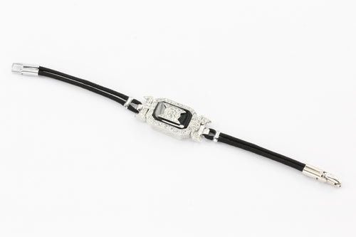 Platinum Art Deco Diamond Onyx Watch Conversion Bracelet - Queen May