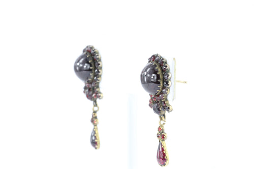 Antique 800 Silver & 8K Gold Bohemian Garnet Earrings - Queen May