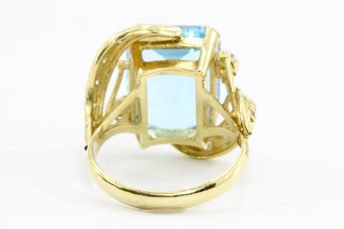 18K Yellow Gold 9 Carat Blue Topaz and Diamond Ring - Queen May